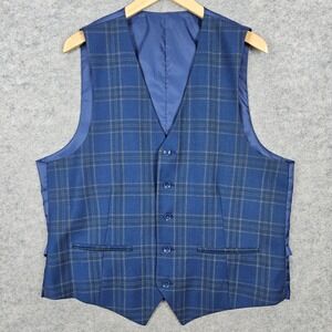 Unbranded Men's Blue Plaid Waistcoat Vest Size 42R Poly/Rayon/Spandex Adjustable